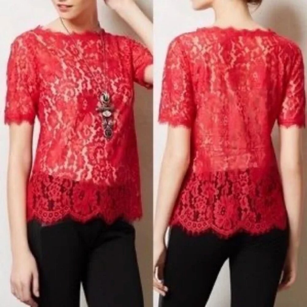 Anthropologie/Vanessa Virginia pink/red lace top